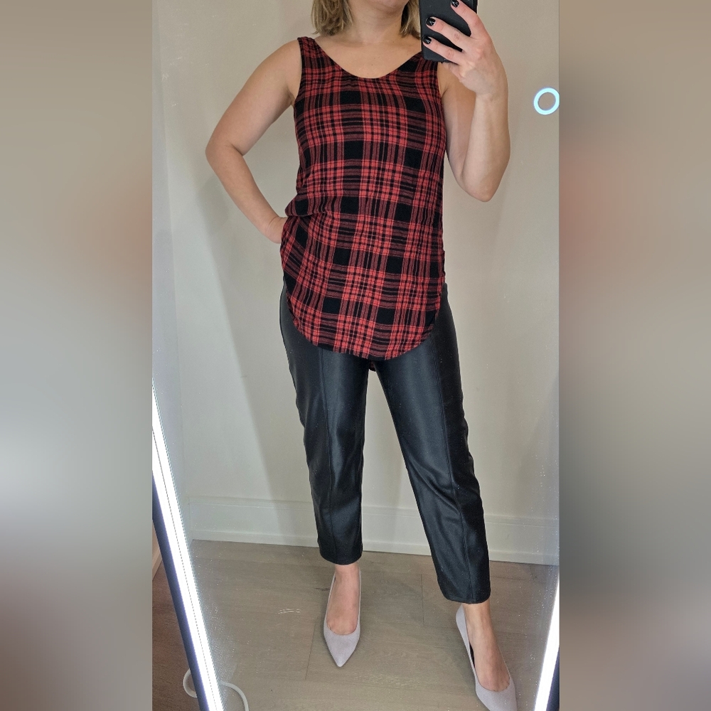 G21 Black & Orange Plaid Flannel Top With Side Slits size S